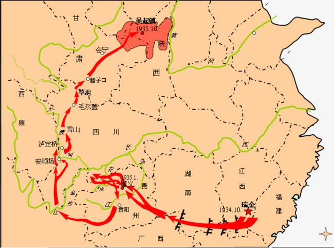 红二方面军:湖南,贵州,云南,西藏,四川,青海,甘肃,陕西.